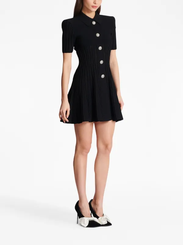Balmain Flared ribbed-knit Minidress | Black | FARFETCH