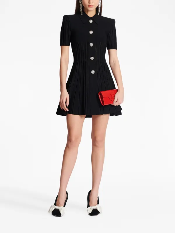 Balmain Flared ribbed-knit Minidress | Black | FARFETCH