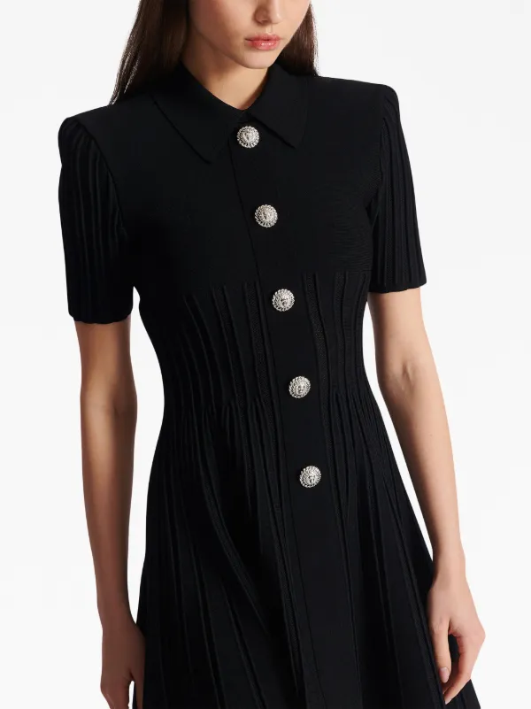 Balmain Flared ribbed-knit Minidress | Black | FARFETCH