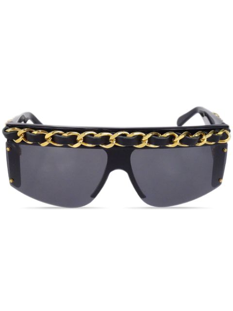 Affordable HOT SALE CHANEL 1990-2000s chain-link shield-frame sunglasses Women