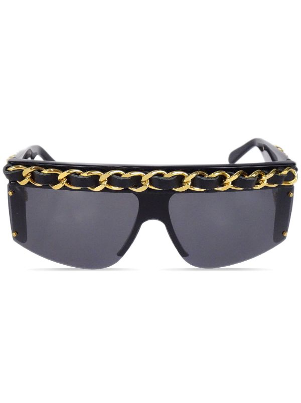 CHANEL Pre-Owned 1990-2000s chain-link shield-frame Sunglasses - Farfetch