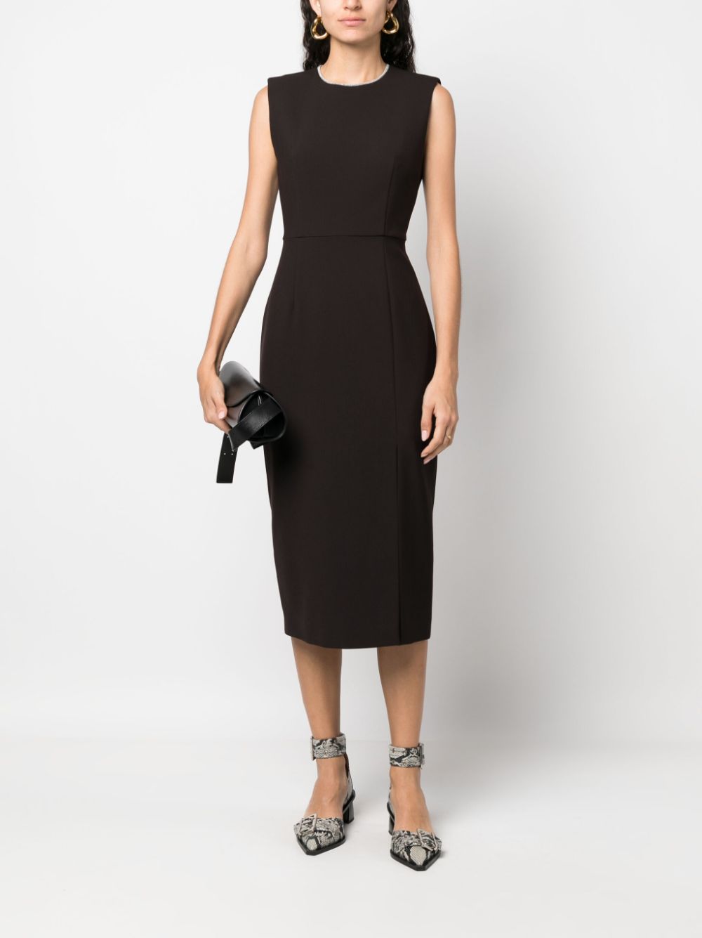 Shop Peserico Sleeveless Pencil Midi Dress In Brown