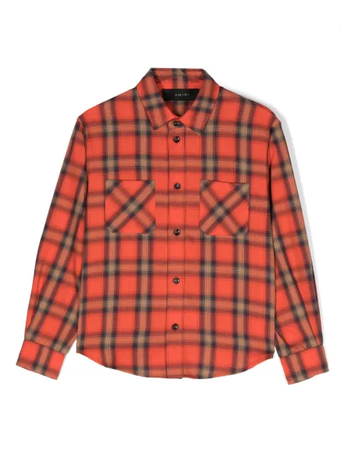 AMIRI KIDS logo-embroidered check-pattern shirt