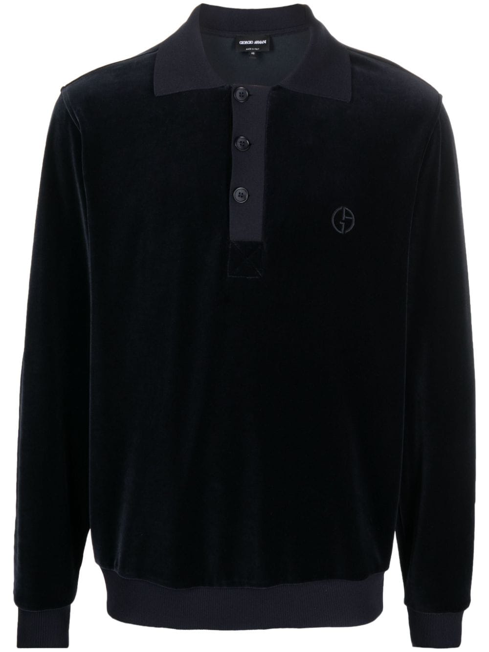 Giorgio Armani Logo-embroidered Velvet Polo Shirt In Blue