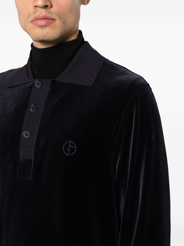 Giorgio Armani logo embroidered Velvet Polo Shirt Farfetch