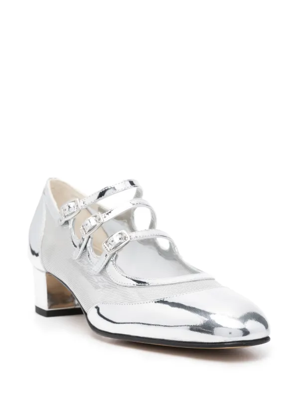 【関税込み】Kina F1 Pumps - Carel - Leather - Silver Kina - Silver laminated leather Mary Janes pumps | Carel Paris
