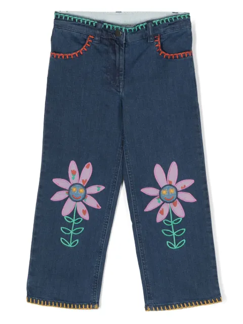 Stella McCartney Kids floral-embroidered straight-leg jeans