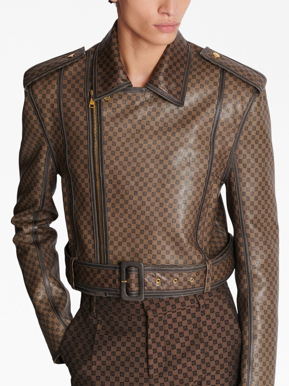 Balmain logo-embossed leather jacket Men