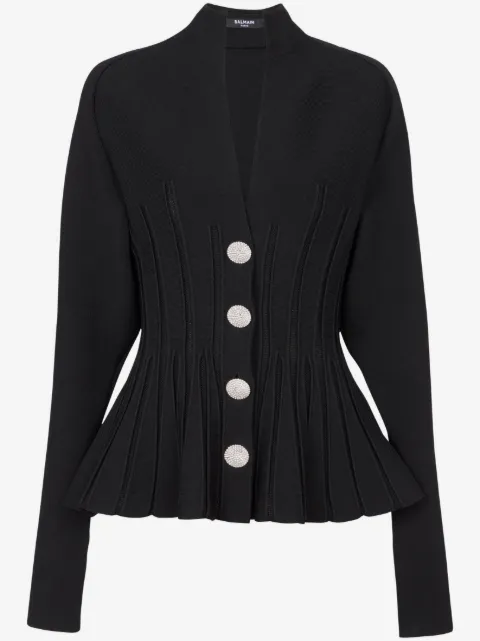 Balmain rib-knit pleated cardigan