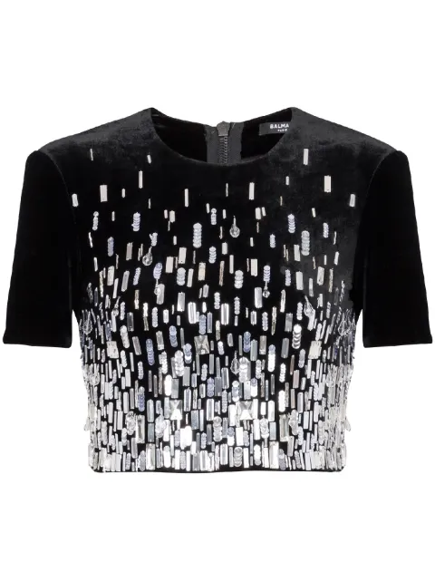 Balmain sequin-embellished cropped blouse Women