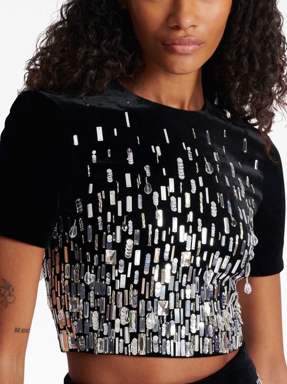 Balmain sequin-embellished cropped blouse Women