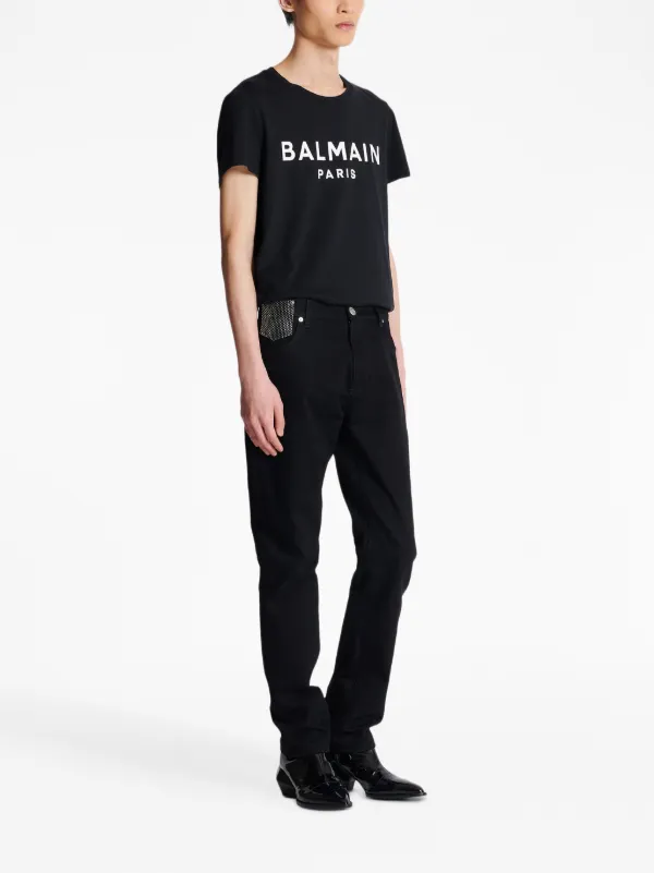 BALMAIN スリムフィットパンツ ブラック 34 Balmain crystal-embellished straight-leg Jeans | Black