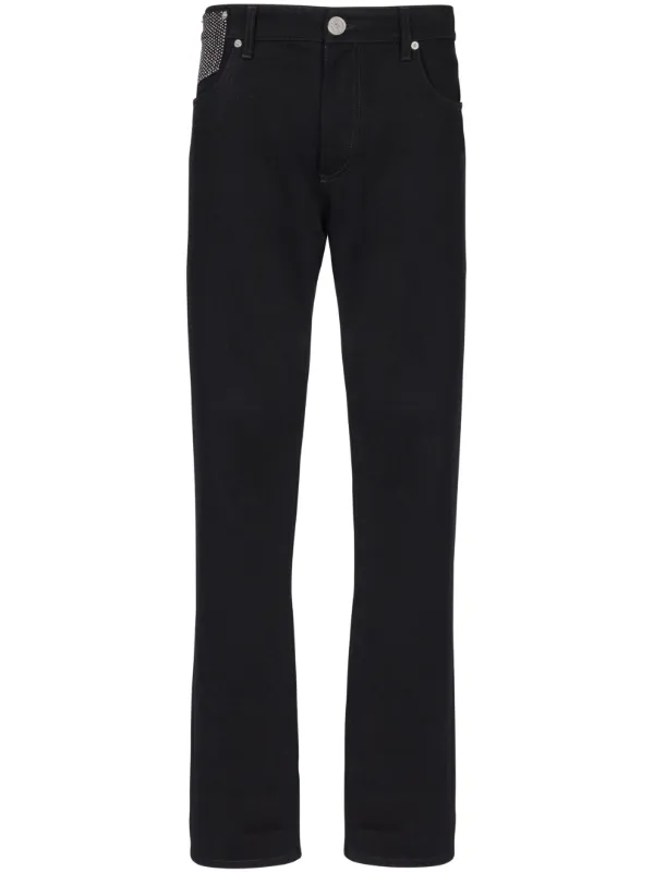 BALMAIN スリムフィットパンツ ブラック 34 Balmain crystal-embellished straight-leg Jeans | Black