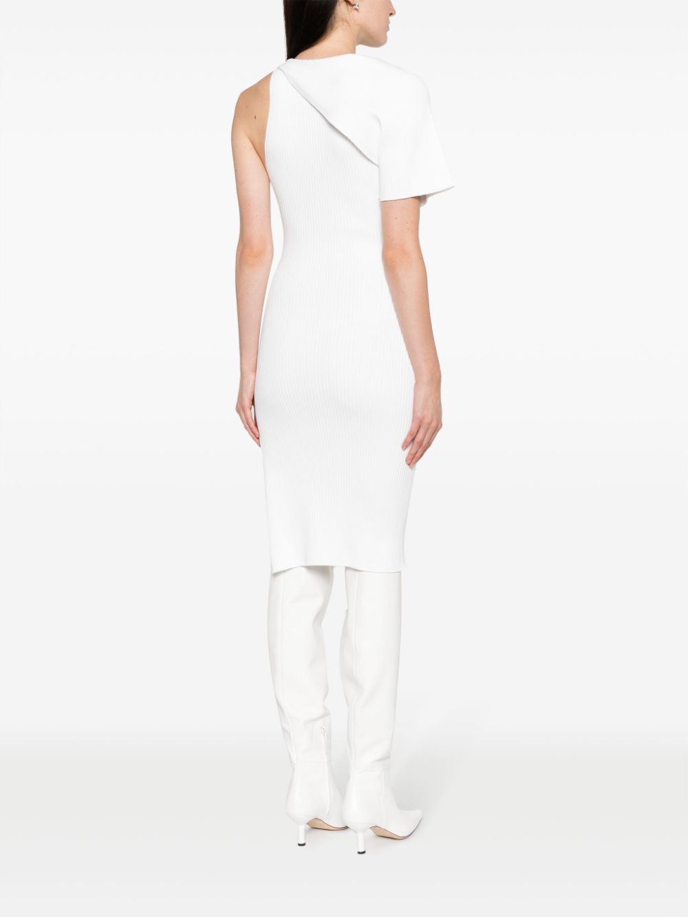 Shop Courrèges Single-sleeve Ribbed Dress In White