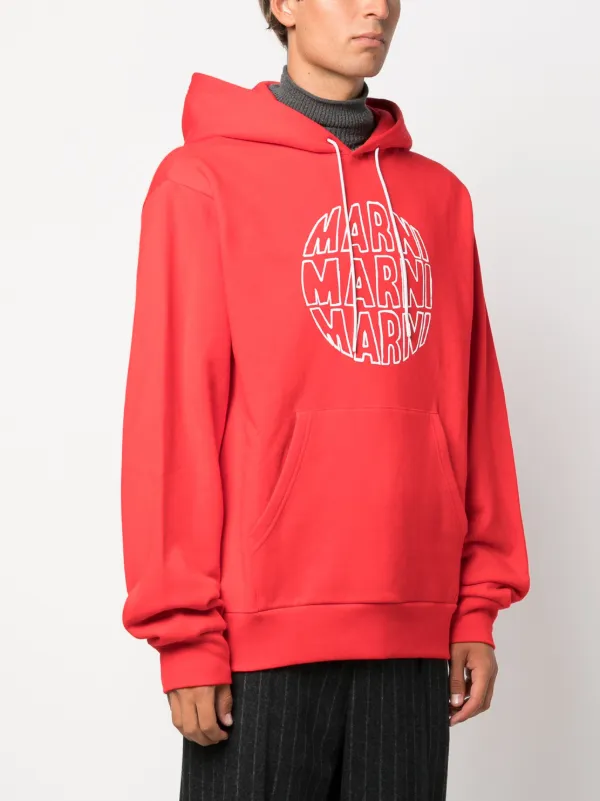 Marni logo-print Cotton Hoodie | Red | FARFETCH