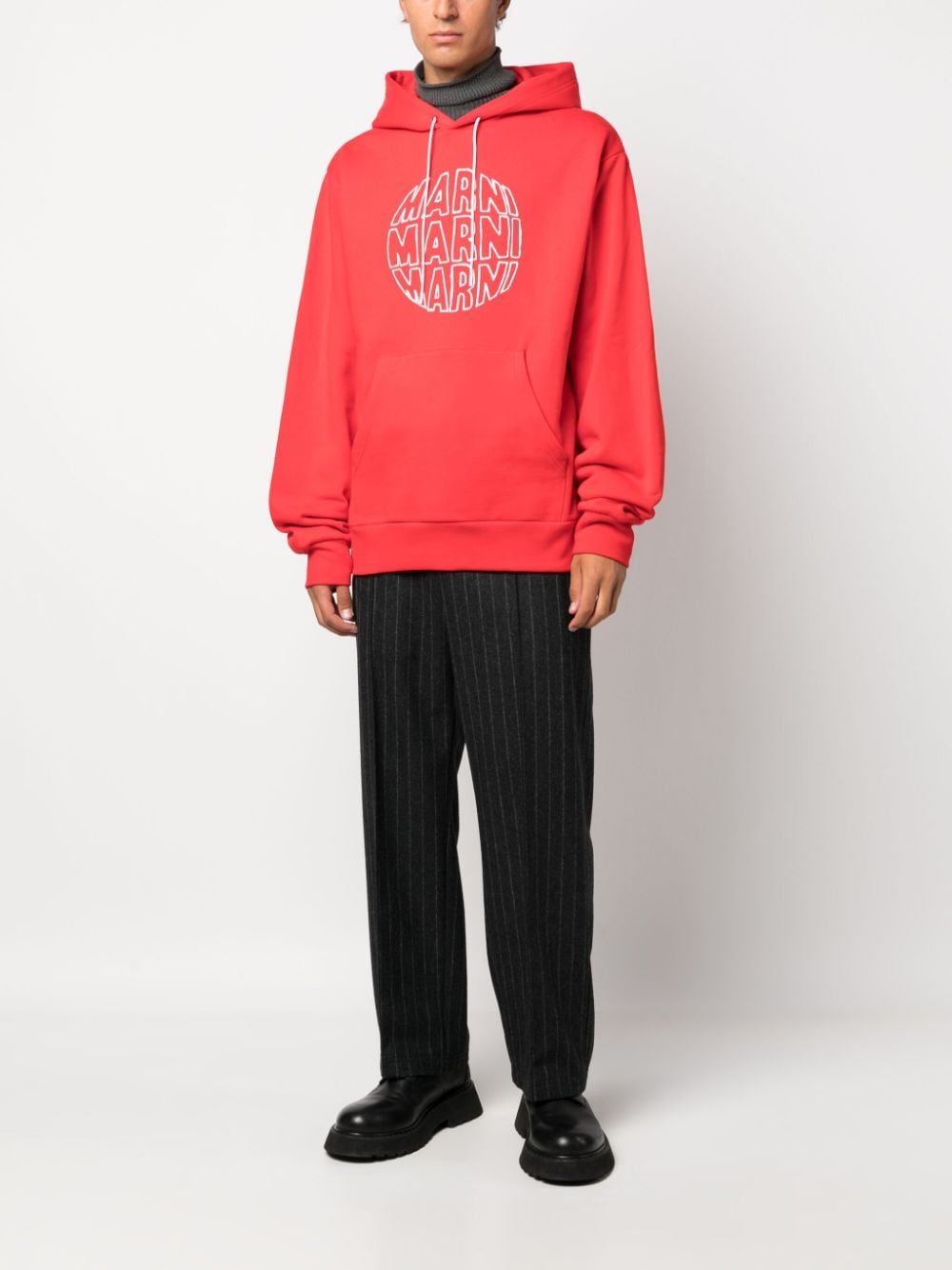 Shop Marni Logo-print Cotton Hoodie In Red