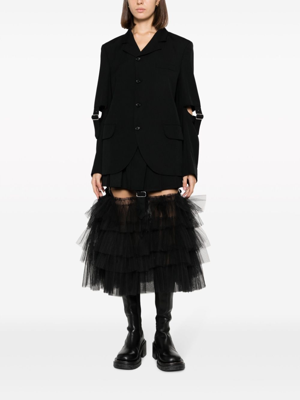 Shop Black Comme Des Garçons Single-breasted Cut-out Wool Blazer In Black