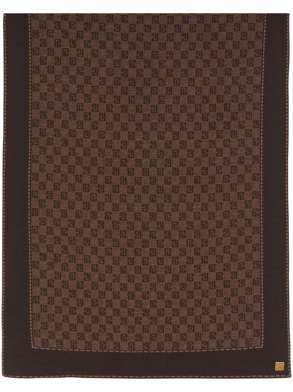 Balmain monogram-pattern fine-knit Scarf Brown FARFETCH OM