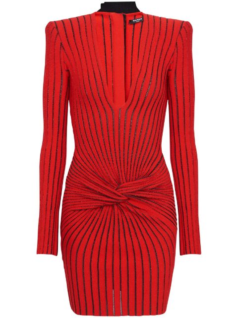 Balmain ribbed-knit long-sleeve dress Women