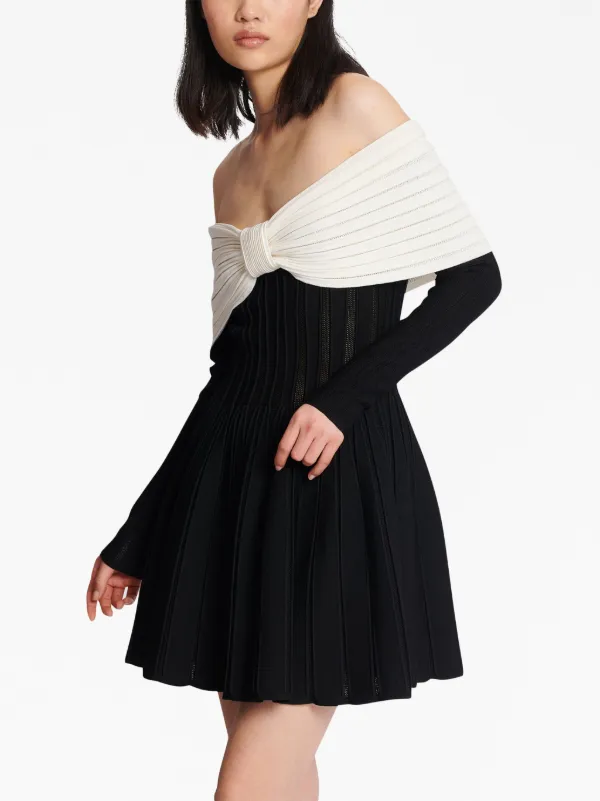 balmain off shoulder dress Balmain Off-The-Shoulder Knitted Mini Dress - Black