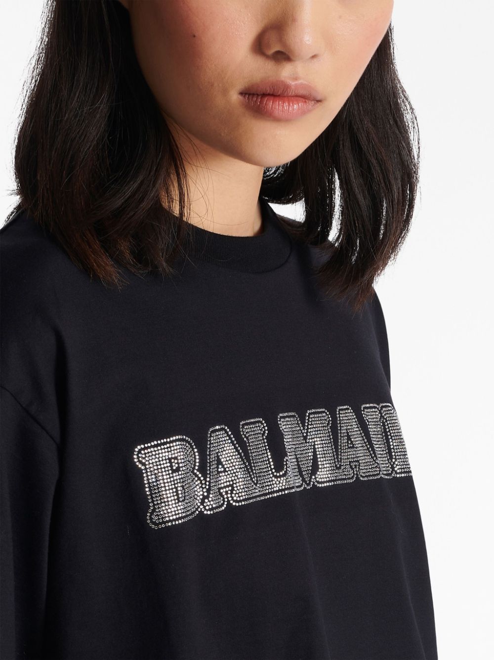 Balmain rhinestone-logo cropped cotton T-shirt Women