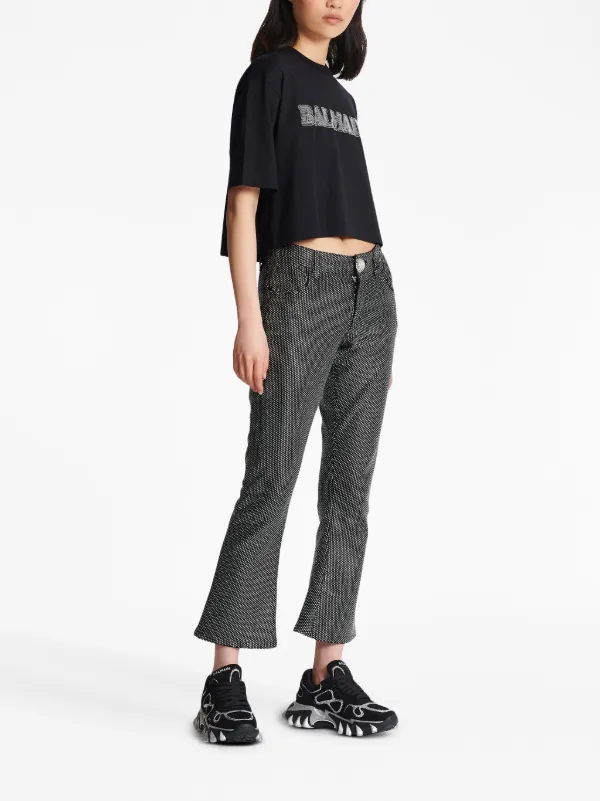 【関税込み】Balmain ブラック ラインストーン Tシャツ Balmain ラインストーンロゴ Tシャツ | ブラック | FARFETCH JP