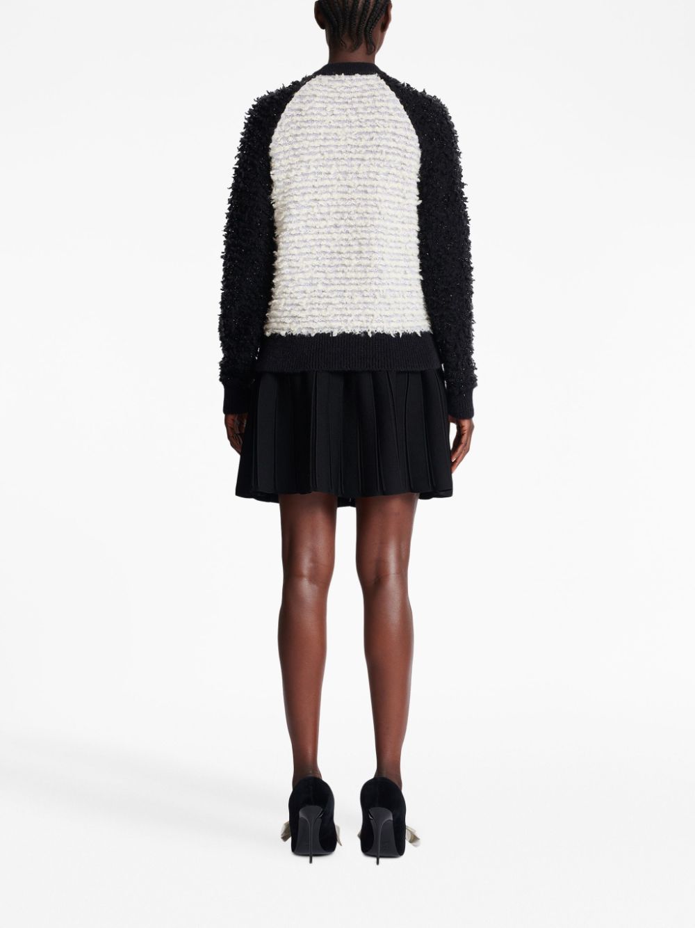 Shop Balmain Lurex Tweed Jumper In White