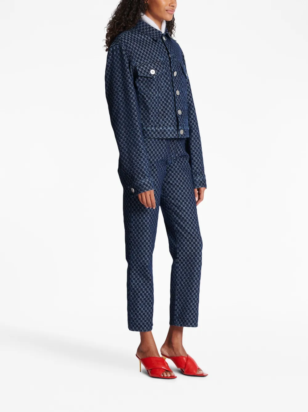  Balmain Monogram-print Denim Jacket - Blue 