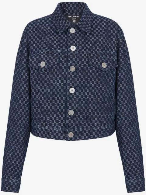 Balmain Jeansjacke mit Monogramm-Print