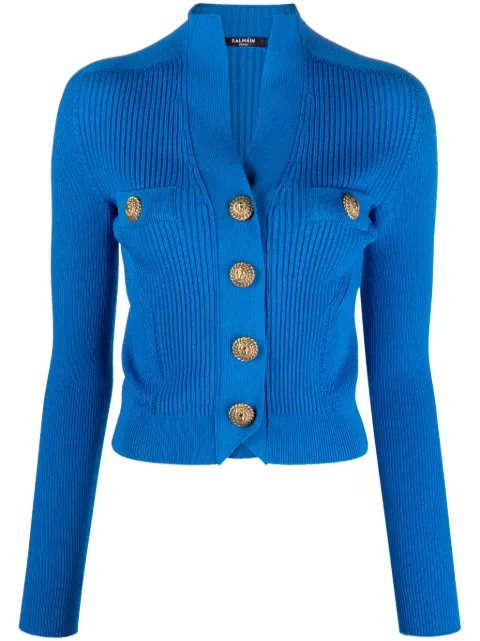 Balmain cropped ribbed-knit cardigan