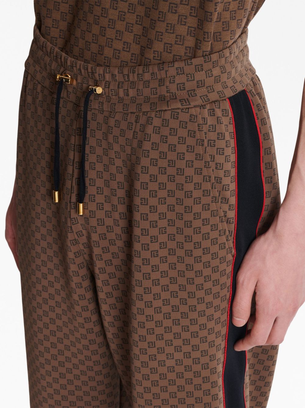 Balmain monogram-pattern Cotton Track Pants - Brown
