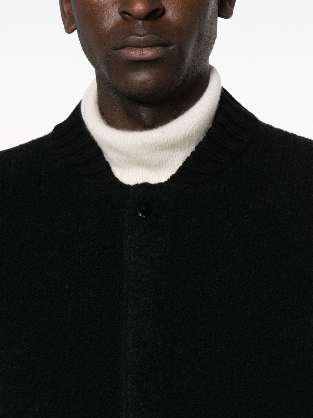 Shop Laneus Band-collar Knitted Cardigan In Black