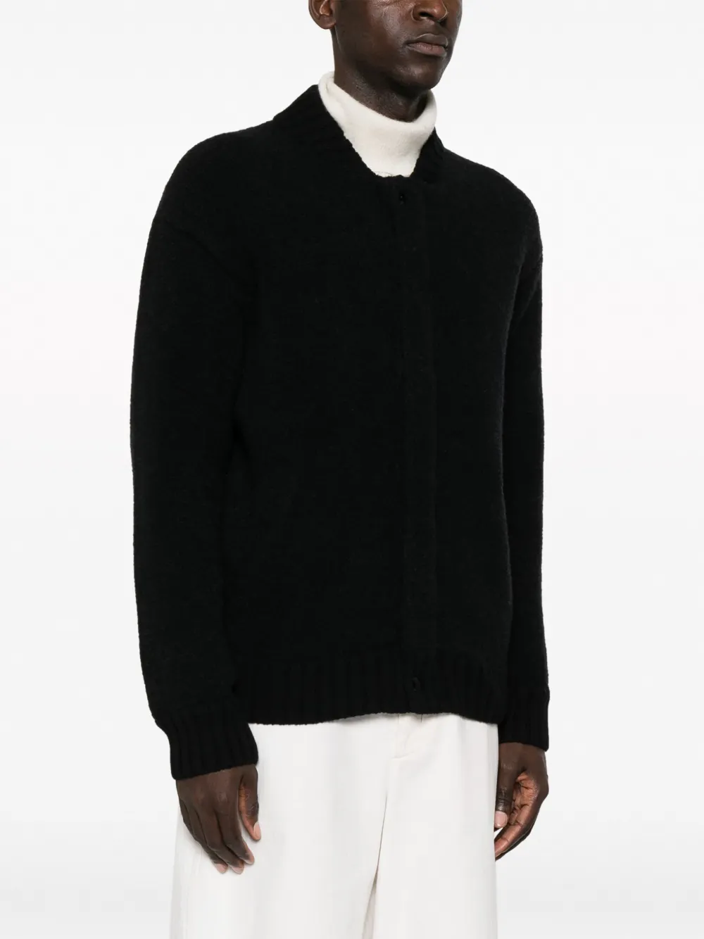 Shop Laneus Band-collar Knitted Cardigan In Black