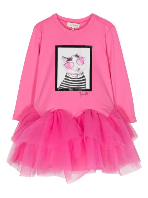 TWINSET Kids graphic-print ruffled tulle minidress