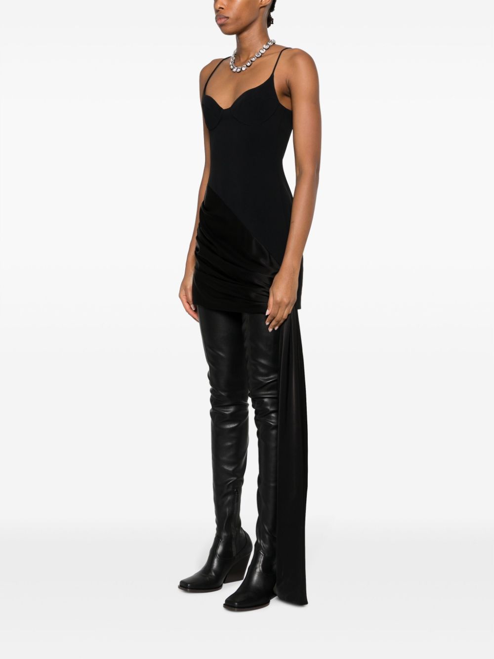 Shop David Koma Draped-skirt Panelled Minidress In Black