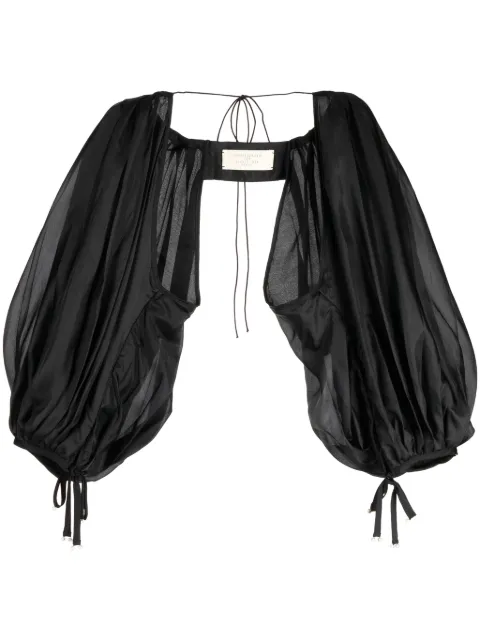 Shanshan Ruan faux-pearl detail puff-sleeve bolero