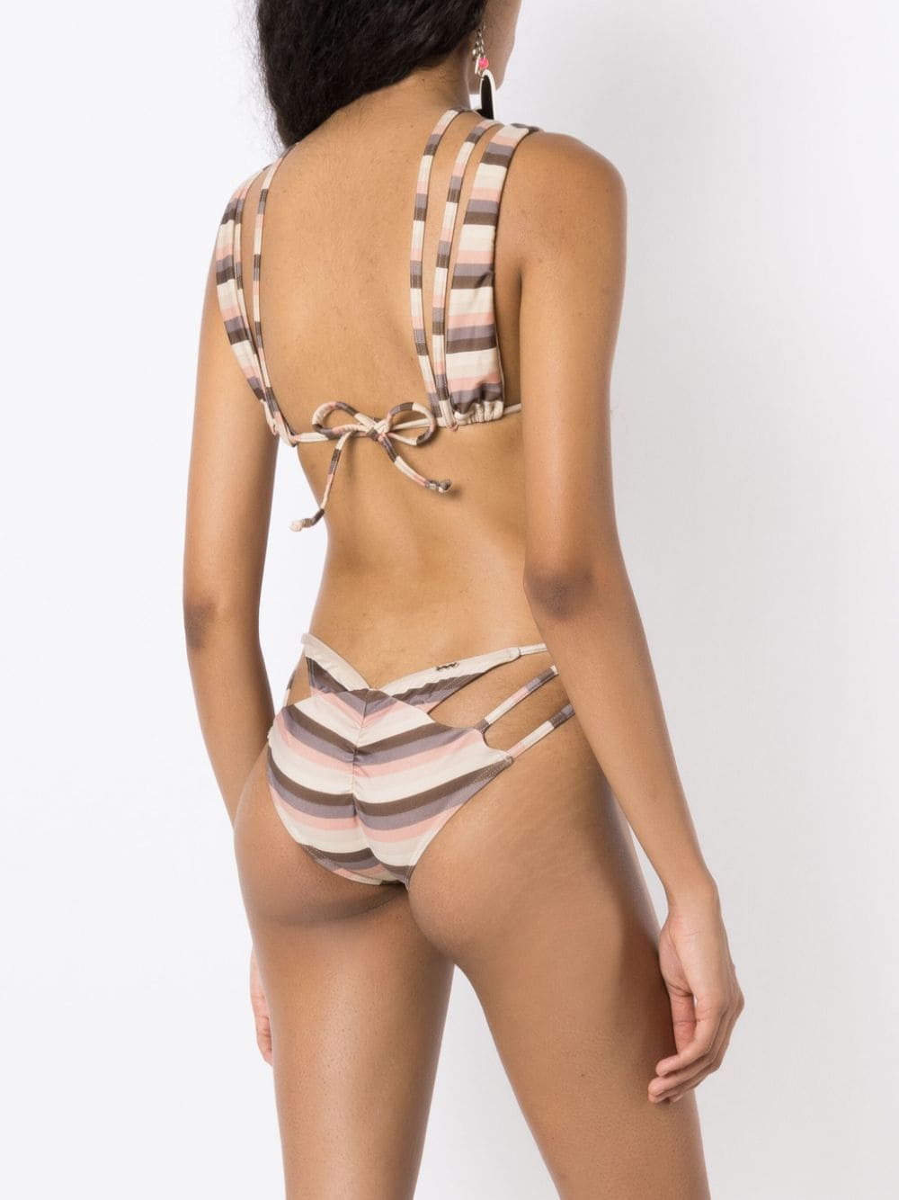 Shop Amir Slama Striped Strappy Bikini In Neutrals