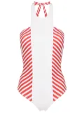 Amir Slama striped halterneck swimsuit - White