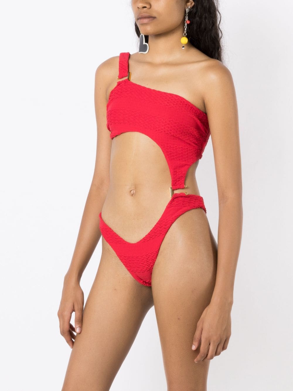 Shop Amir Slama Cut-out One-shoulder Swimsuit In Red