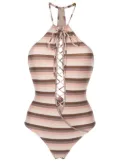 Amir Slama striped lace-up swimsuit - Neutrals