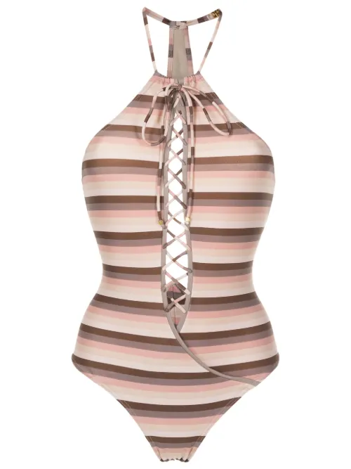 Maillot de bain rayé à détail de laçage - Amir Slama - Modalova