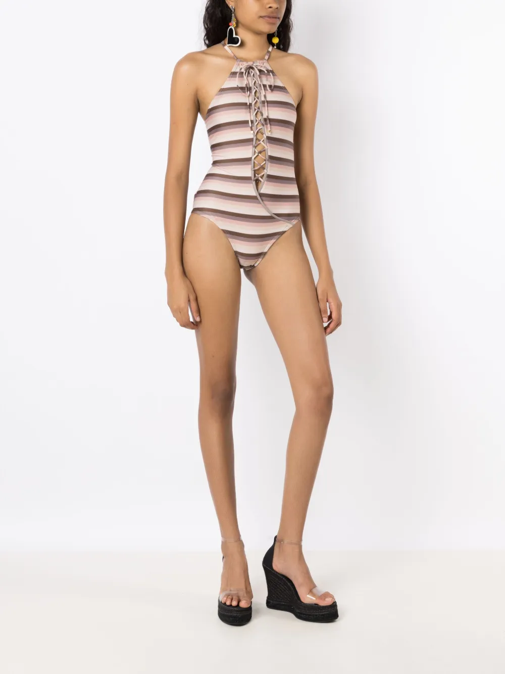 Amir Slama Gestreept badpak - Beige