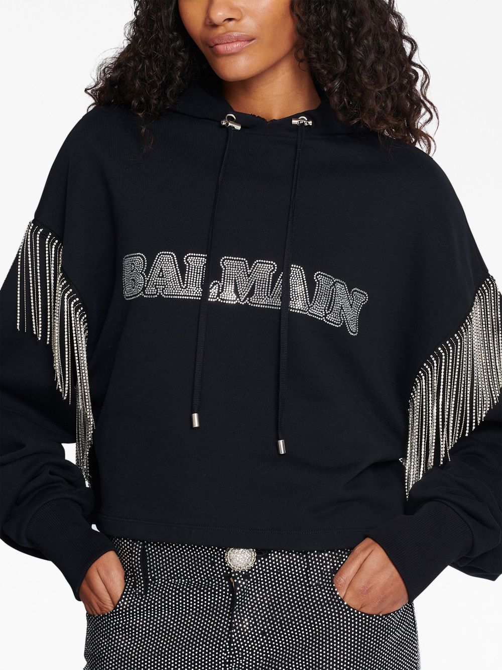 Cheap Balmain fringed organic-cotton hoodie Women