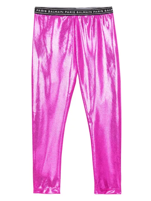 Balmain Kids logo-print metallic-finish leggings