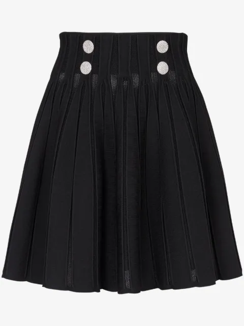Balmain ribbed-knit pleated skater skirt