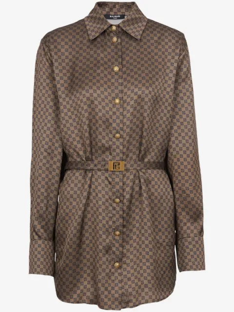 Balmain camisa de seda con monograma estampado 