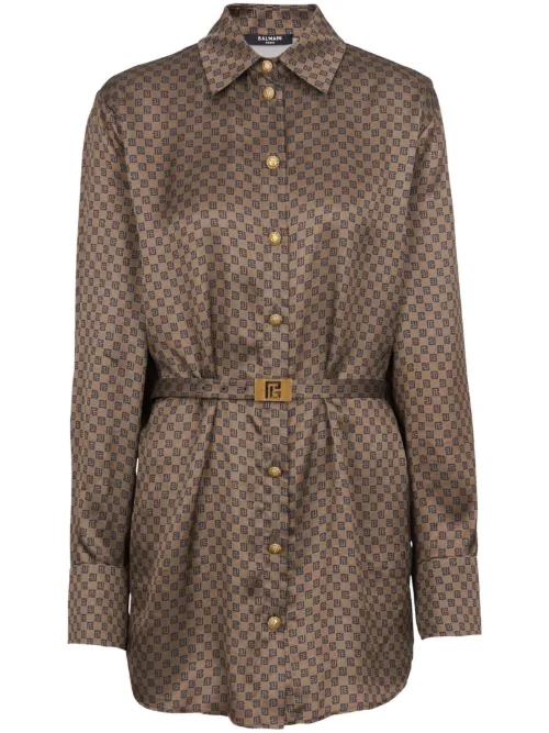 Chemise en soie à imprimé monogrammé - Balmain - Modalova