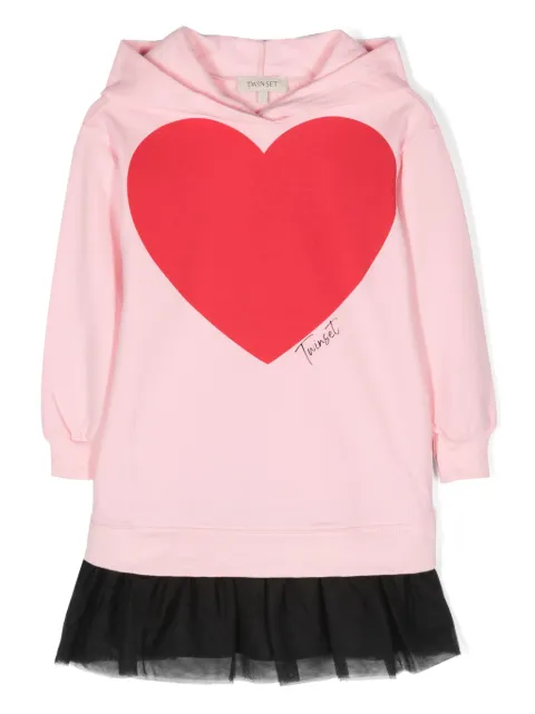 TWINSET Kids heart-motif tulle hooded minidress