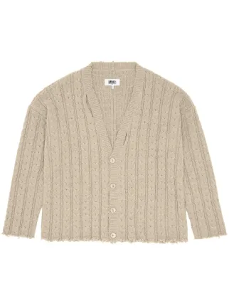 MM6 Maison Margiela V-neck Ribbed Cardigan | Neutrals | FARFETCH