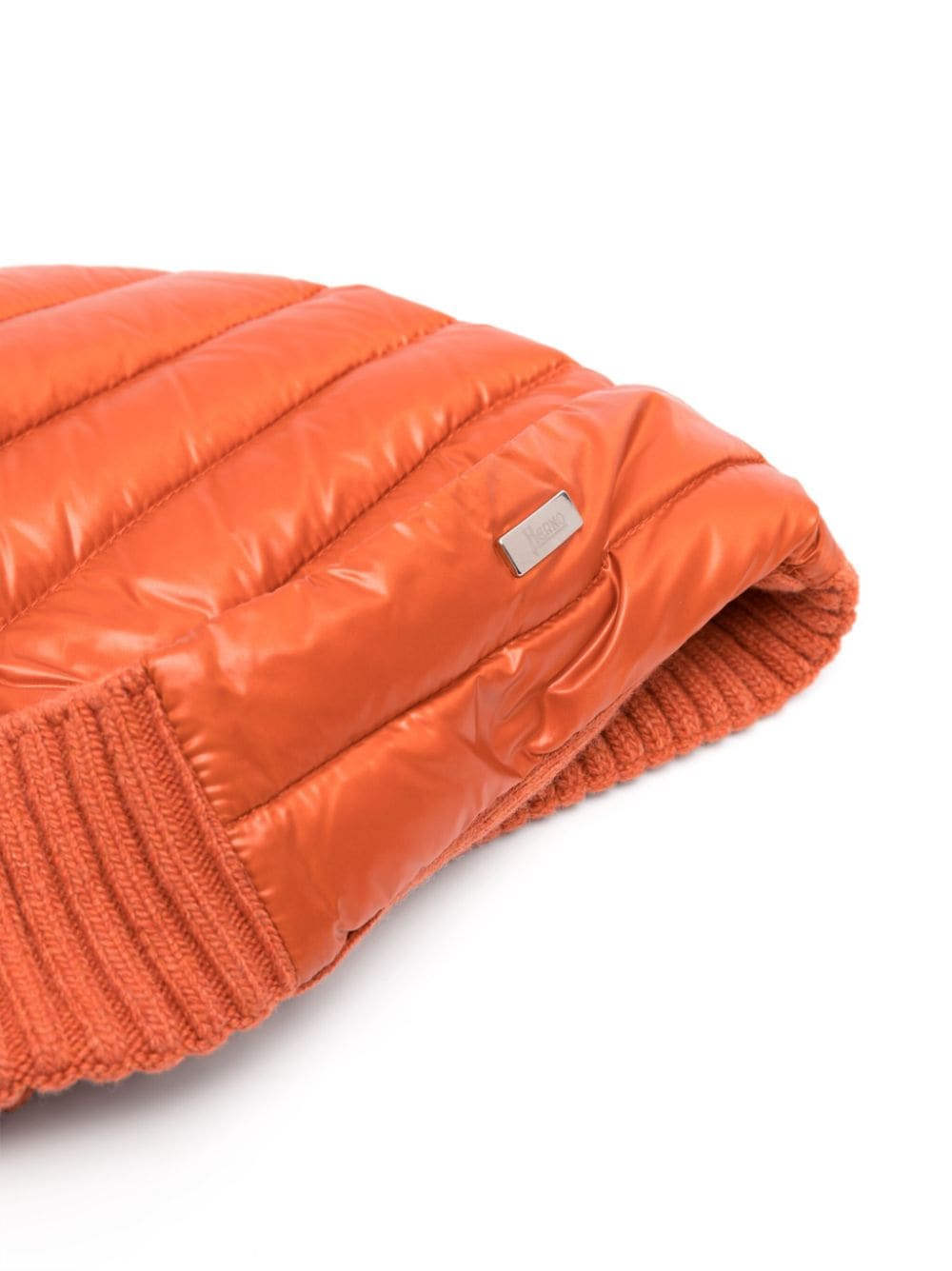 Shop Herno Quilted Knitted Panelled Beanie In Orange